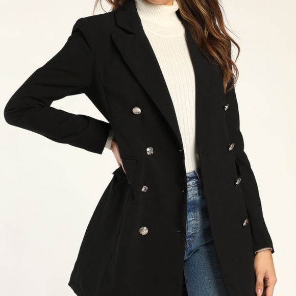 Lulus Captain's Blog Black Double-breasted Coat - Size XS - Picture 1 of 5